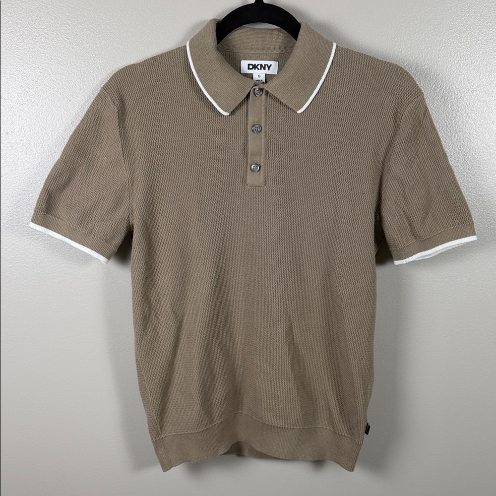 DKNY Men's Taupe Polo with White Trim